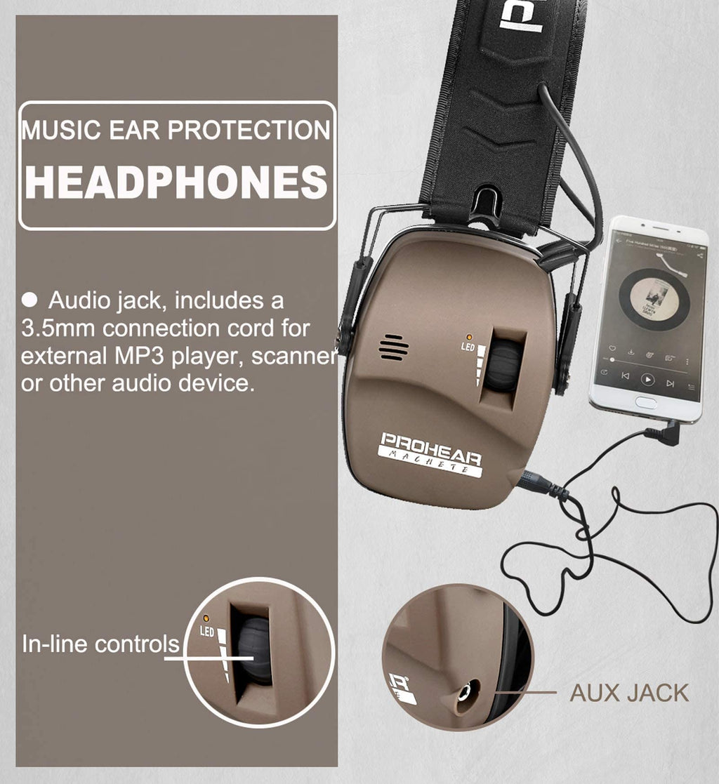 PROHEAR Digital Electronic Shooting Ear Protection Muffs with GEP02 Gel Ear Pads, Hunting 5X Sound Amplification Earmuffs, NRR 23dB Low Profile Hearing Protection for Gun Range - Brown