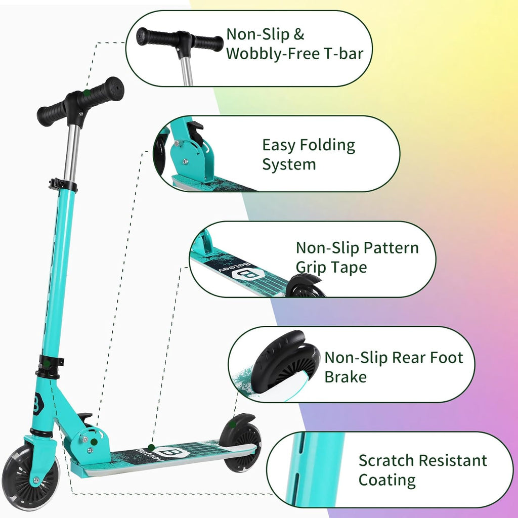 BELEEV V2 Kids Scooter - Light-Up Wheels, Adjustable Height, Non-Slip Deck | Lightweight Folding Design for Ages 3-12