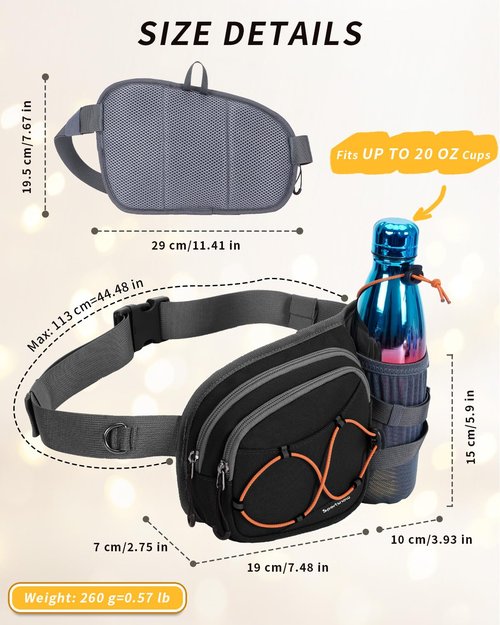 sportsnew Hydration Waist Pack with Water Bottle Holder, 2L Large Fanny Pack for Running Hiking Dog Walking, Water-Resistant Crossbody Waist Bag for Men Women, Black
