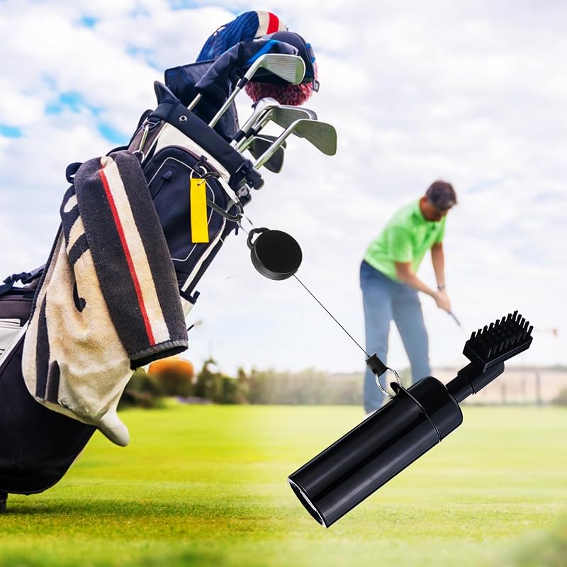 Golf Water Brush with Spray Bottle - 5 oz, Retractable Clip & Cover, Essential Golf Accessory (Variation: Golf Club Brush)