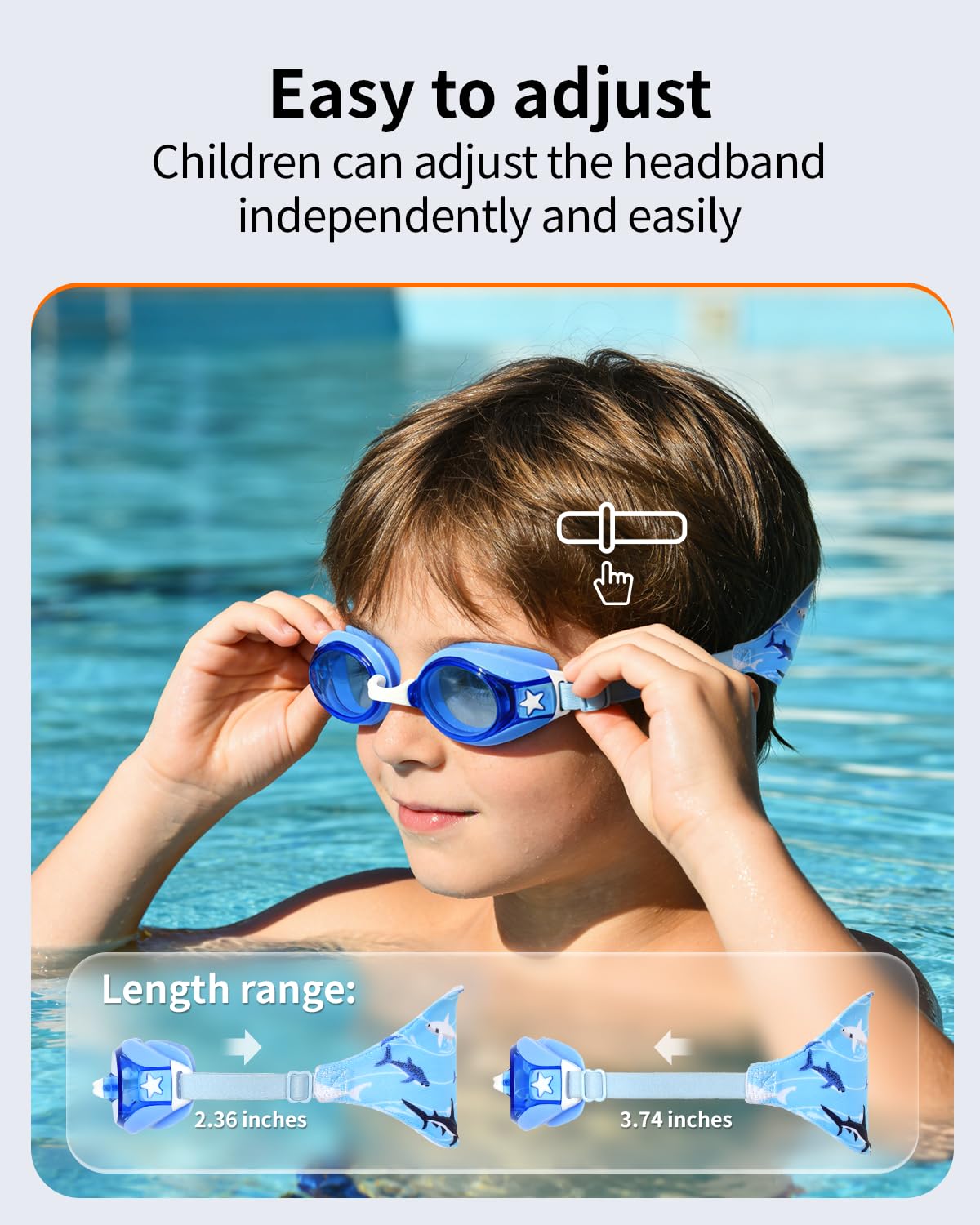 Pixel Panda Kids Swim Goggles with Fabric Strap for 3-12, Swim Pool Goggles for Boy Girls Toddler, No Hair Pulling, Blue-red