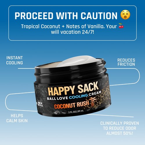 Derm Dude Happy Sack Ball Deodorant - Anti-Chafing Comfort Cream for Men | Aluminum-Free, Coconut Rush Scent, 2oz