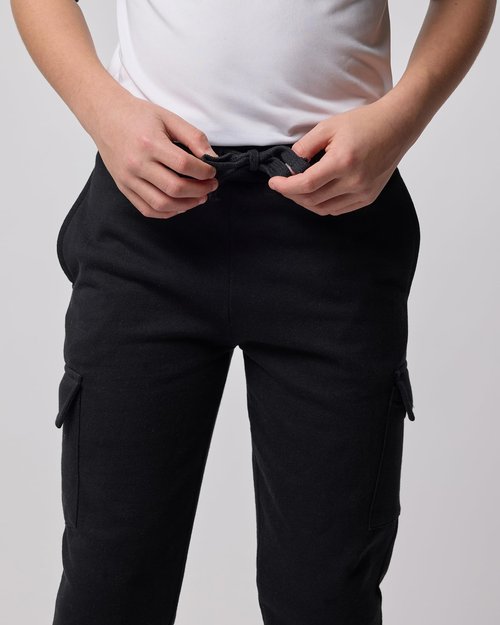 Real Essentials 3 Pack: Boys' Cotton Fleece Cargo Joggers Athletic Sweatpants - Kids Casual Sports Pants Pockets-Set 1, M, 8-10