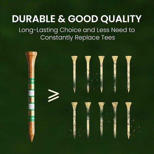 FINGER TEN Golf Tees - Wooden Tees for Men | 100 Pack, 1.5" to 3.25" Sizes, Durable & Stable