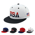 USA Snapback Hats for Men Women American Flag Baseball Cap Adjustable Cotton Embroidered Flat Brim Hat Patriotic Dad Hat Trucker Cap White