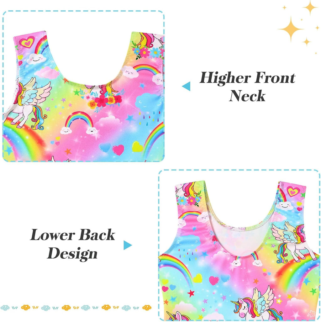 Skiennix Gymnastics Leotards for Girls - Mermaid & Leopard Design | 2-Pack Biketard with Shorts