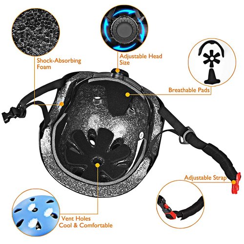 USTINE Kids Bike Helmet Set, Skateboard Helmet, Adjustable Sports Helmet, Protective Gear Set Knee Elbow Wrist Pads for Kids Youth Multi-Sports Scooter Roller Skate Cycling Rollerblading