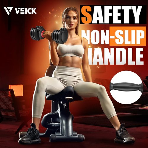 VEICK 25 lbs Adjustable Dumbbell with Anti-Slip Turning Handle, Fast Adjust Weight for Men Women, Exercise Equipment with Tray for Home Gym Full Body Workout Fitness