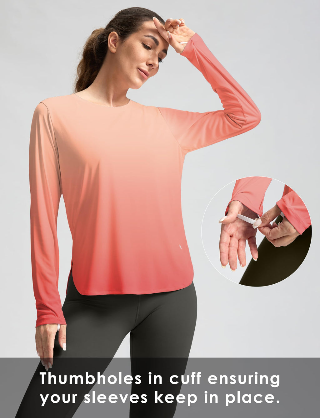 Women's Sun Shirts UPF 50+ Long Sleeve UV Protection Shirt Lightweight Quick Dry Workout Hiking Tops for Women(Orange/Red Gradient,XXL)