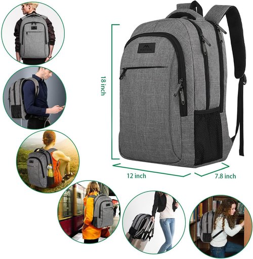 MATEIN Travel Laptop Backpack - Anti-Theft Slim Design, Water-Resistant, Fits 15.6 Inch Laptops | Grey