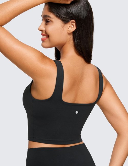CRZ YOGA Butterluxe Square Neck Crop Tank Top - Padded Longline Sports Bra for Women