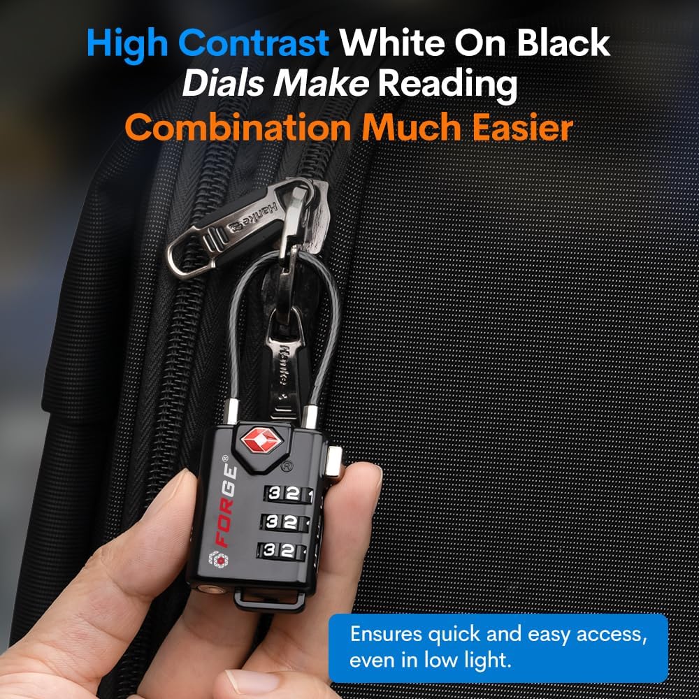 Skiennix TSA Approved Cable Luggage Locks - Re-settable Combination, Durable Alloy Body, Black (2 Pack)