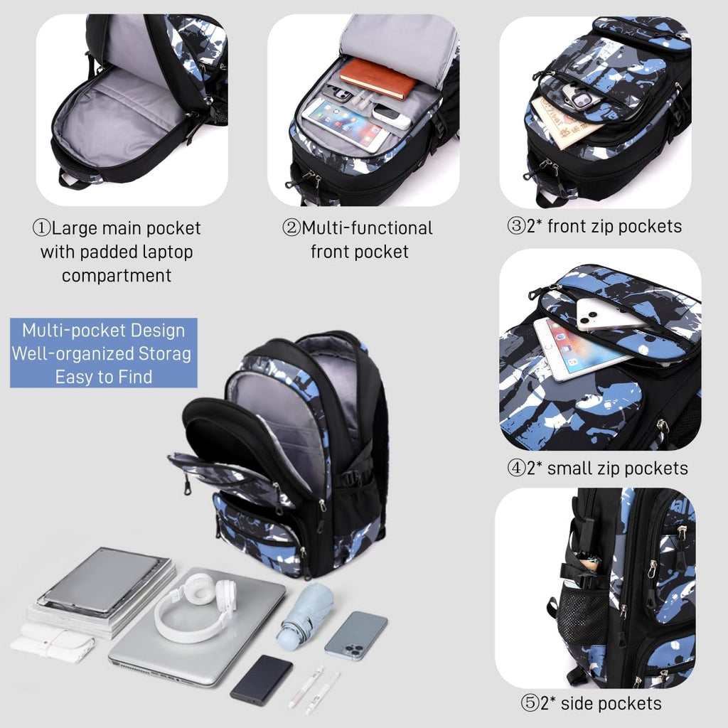 NIWEIYA Rolling Backpack for Boys School Backpack with Wheels for Boys Wheeled Bookbags Trolley School Bags for Teens Girls, 6 Wheels