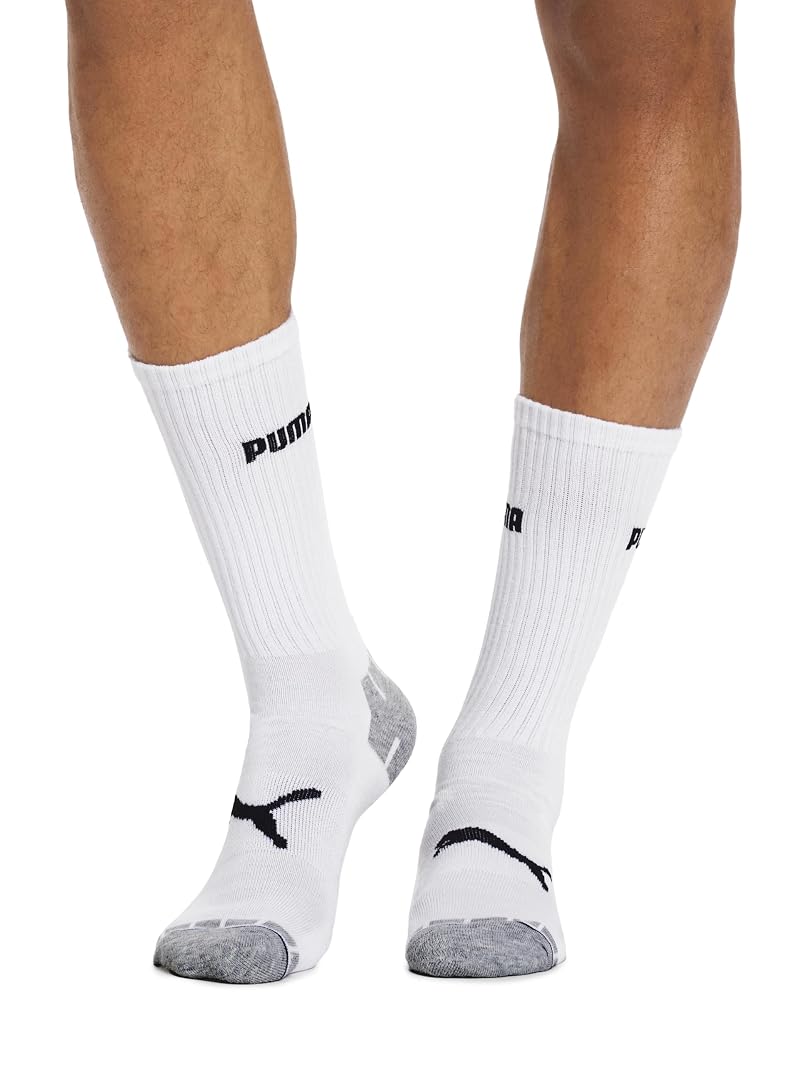 PUMA Men's Crew Socks (6-Pack) White 13-15 - Cushioned, Arch Support, Seamless Toe