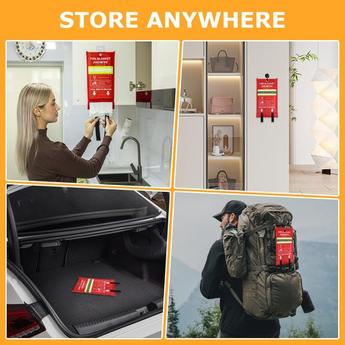 FIREWESS Emergency Fire Blanket, Flame Retardant Fire Blankets Emergency for Home, Kitchen, Car, Office, Grill (Fiberglass-2pack)