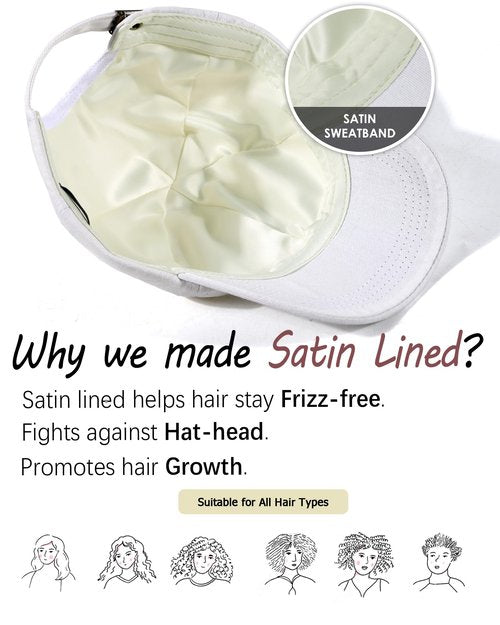 Womens Satin Lined Unstructured Baseball Cap Unisex Silk Lining Washed Cotton Adjustable Vintage Dad Hat White