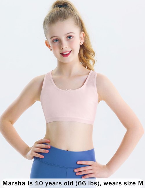 ZIAUGB Training Bras for Girls 8-14 - Wireless Seamless Sports Bra with Lightly Padded, Breathable Racerback - 4-Pack_ZB1332_75A