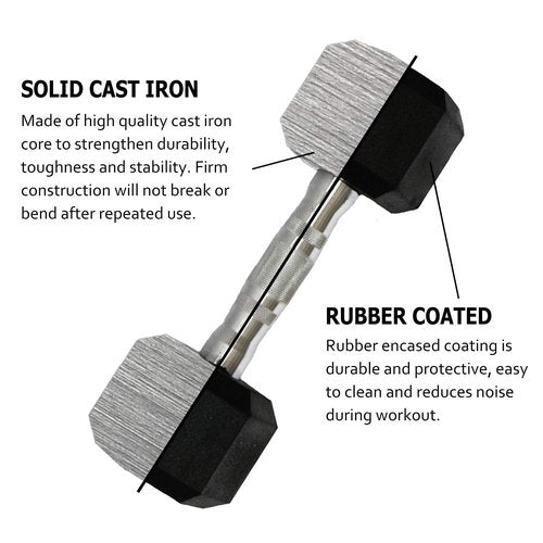 Dumbbells Set of 2 Hex Rubber Encased Dumbbells, Weights Dumbbells Set with Metal Handle for Exercise and Fitness (15 lb, Pair)