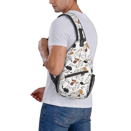 ASYG Funny Cute Cat Sling Backpack Cat Chest Bags Crossbody Animal Shoulder Bag for Men Women