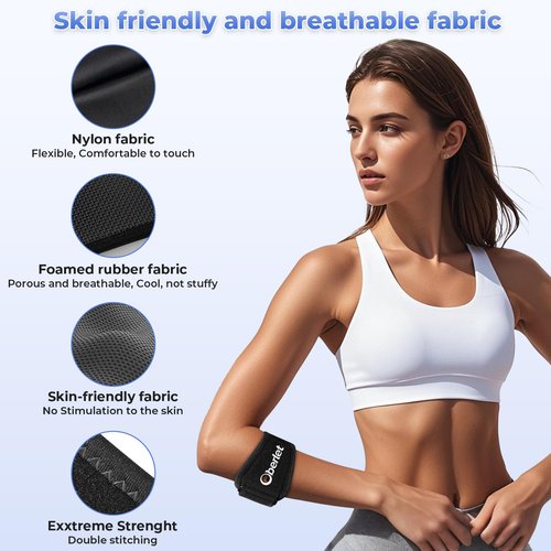 Oberlet Tennis Elbow Brace for Men Women with Tendonitis for Elbow Pain Relief - Adjustable Strap with Two Removable Gel Pads, Golfers Elbow Brace, Counterforce Arm Forearm Support Band - Black 1 Pack