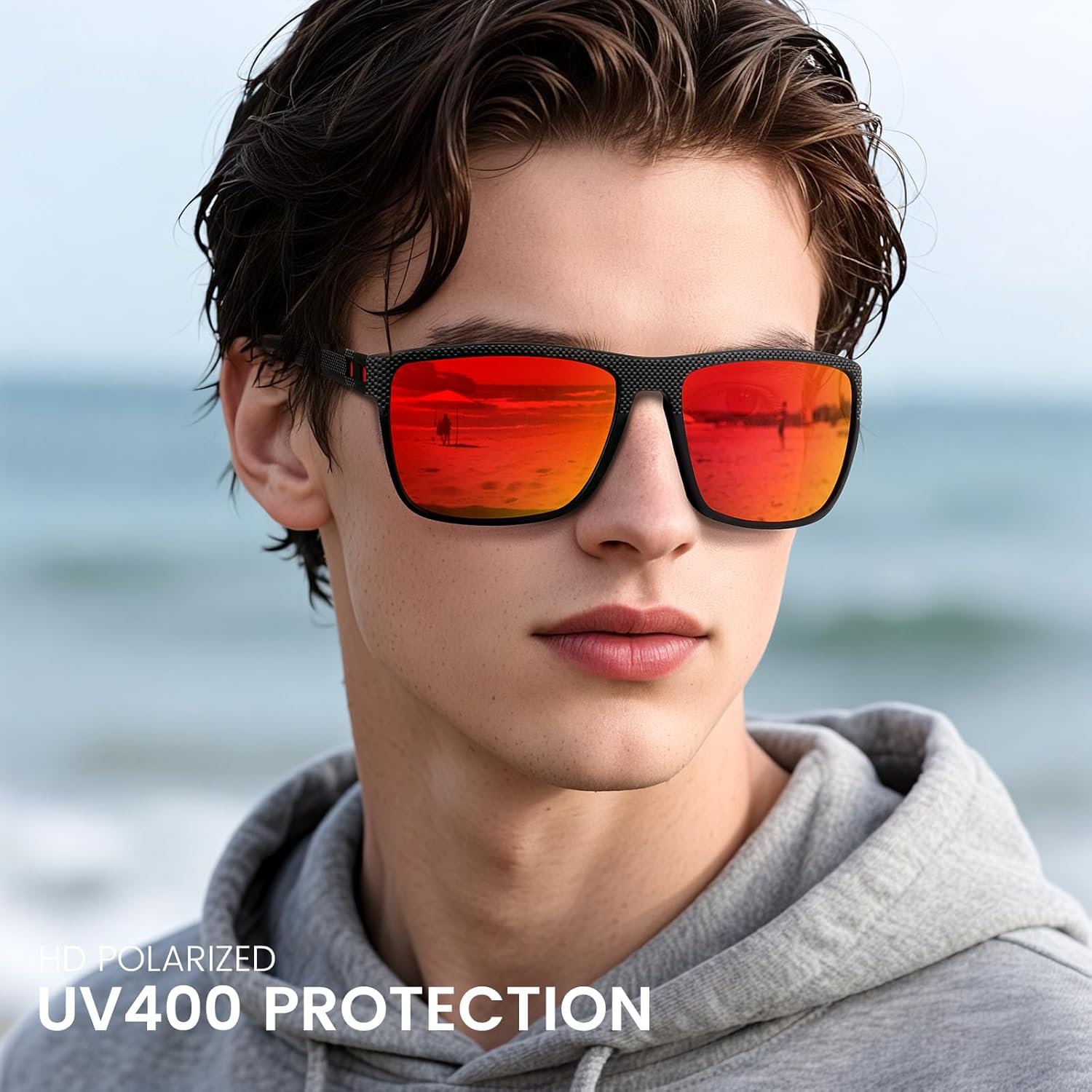 Polarized Sunglasses for Men - Lightweight Square Frame with UV Protection for Driving & Fishing