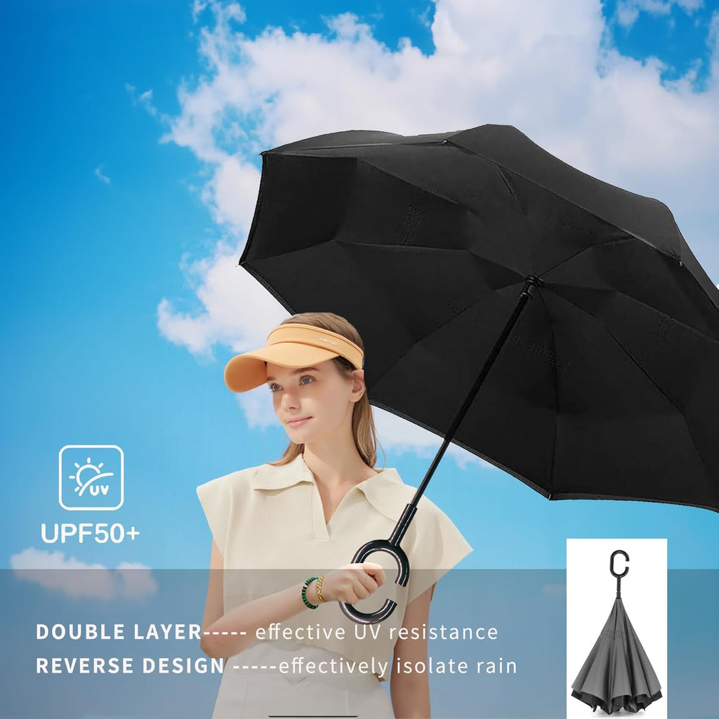 SIEPASA Inverted Reverse Umbrella - Extra Large Double Canopy, Windproof & Waterproof | 49/56 Inch