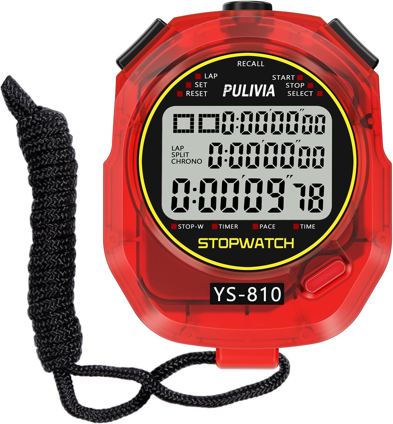 Skiennix Stopwatch Timer - Digital Sports Stopwatch with 10 Splits/Laps & Large Display | Red