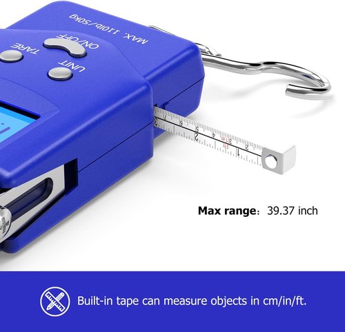 Dr.meter Fishing Scale - 110lb Digital Luggage Scale with Backlit LCD & Measuring Tape | Compact Size, Batteries Included
