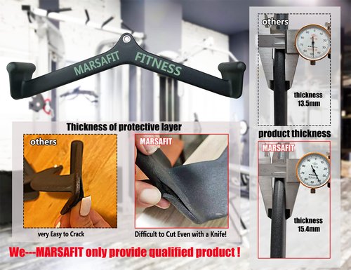 MARSAFIT Home Gym Fitness Rowing T-bar V-bar Pulley Cable Machine Attachment, Bicep Curl Tricep LAT pulldown Bar Back Strength Training Handle Grips LAT Pull Down Bar for Seat Row Workout