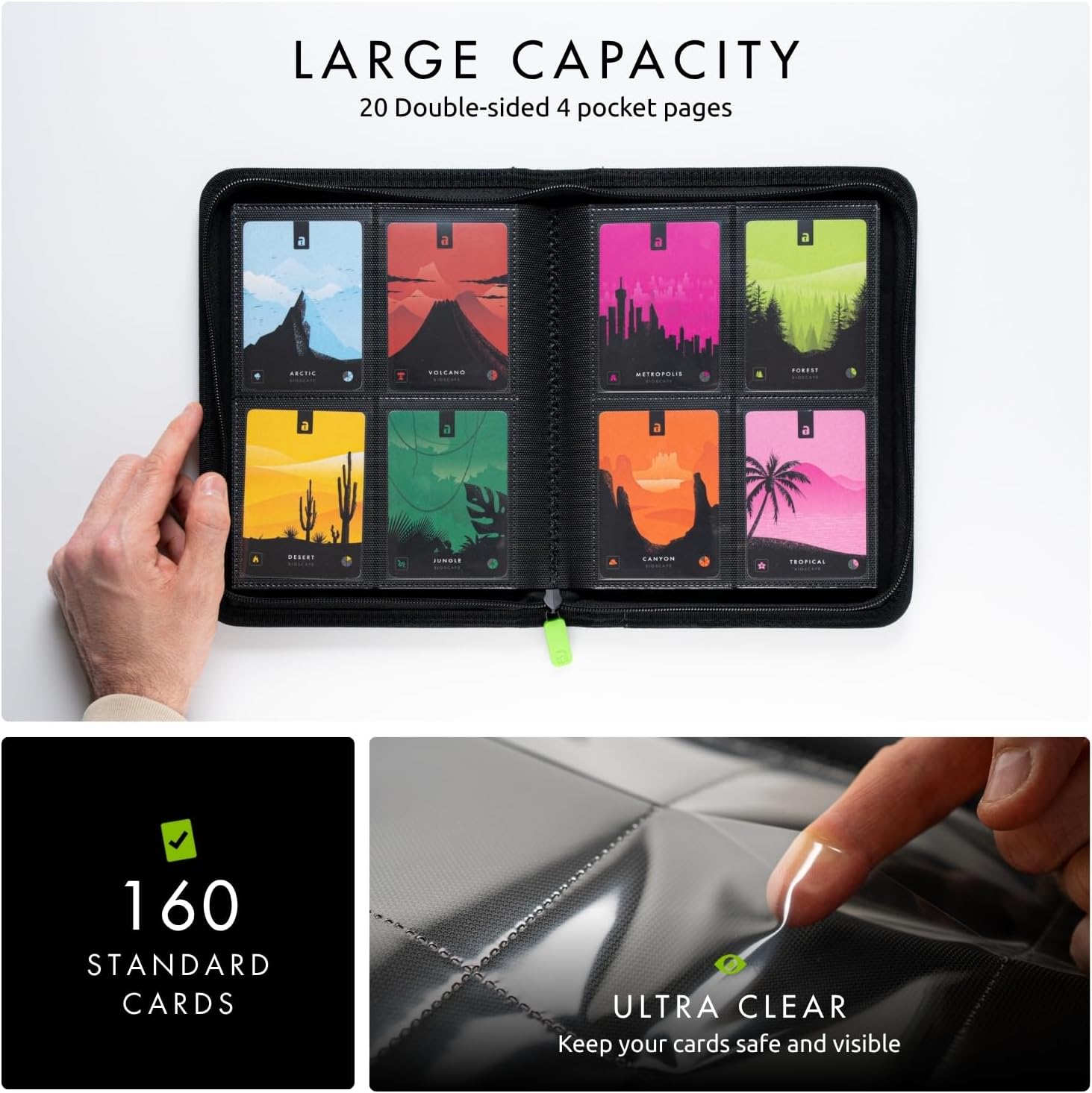 Vault X 4 Pocket Trading Card Zip Binder - Holds 160 Cards | Premium Exo-Tec Material, Black