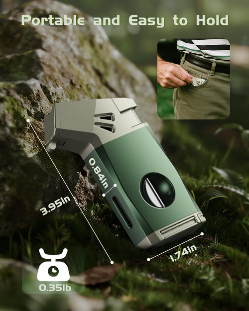4-in-1 Torch Lighter with Holder, Cutter, Draw Enhancer Tool, Adjustable Windproof Jet Flame, Butane Refillable Torch Lighter, Multifunctional Lighter Accessories, Travel Lighter Gifts for Men