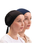 FabNest Women Hijab Undercap Islamic Muslim Under Scarf Hats Bonnet with Tie Back Non-Slip Breathable and Snug-Fit (Black-Navy Blue - 2 Pcs)