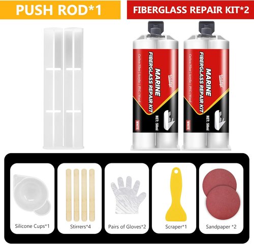 Marine Fiberglass Repair Kit, 100ml White Gel Coat Repair Kit for Repairing Cracks, Holes, Chip in Boat, Jet Ski, Yacht, Surfboard, Sturdy and Waterproof Fiberglass Filler for Tile, Acrylic, Ceramic