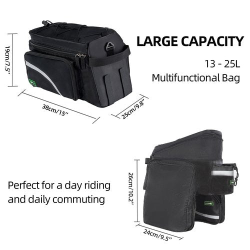 ROCKBROS Bike Trunk Bag 13L-25L Bike Rear Rack Bag Bike Cargo Rack Bag Rear Rack Carrier Bag