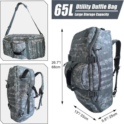 Hannibal Tactical 65L Duffle Bag - Versatile 3-in-1 Tactical Backpack for Sports & Outdoor Activities