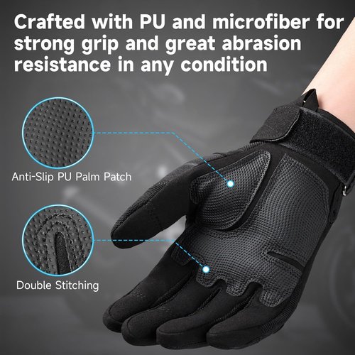 Cierto Motorcycle Gloves - Touch Screen Tactical Full Finger Gloves with Hard Knuckle | Adjustable Wrist for BMX, ATV, MTB Riding