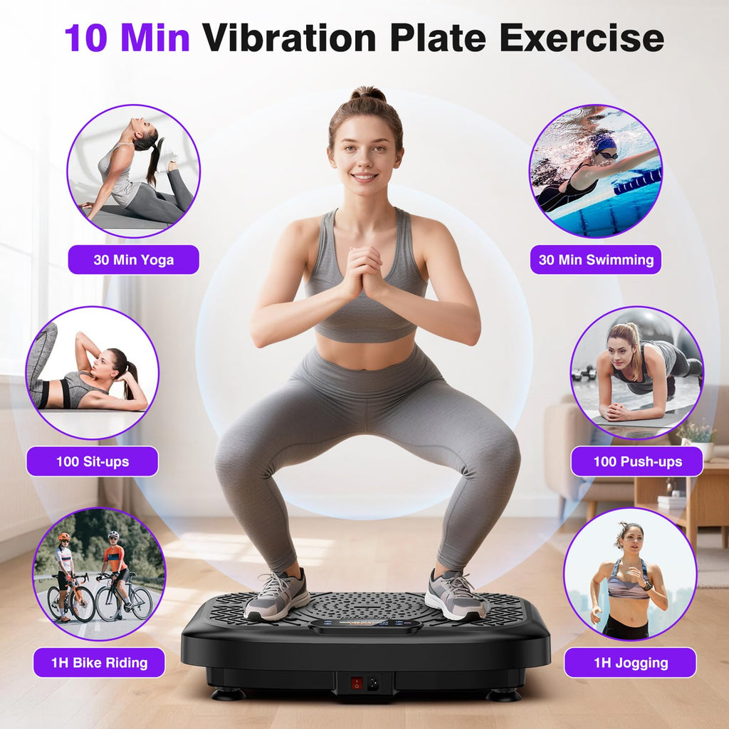 Taevno Vibration Plate Exercise Machine, Compact Vibration Platform for Full Body, Vibrating Plate for Lymphatic Drainage with Resistance Bands(Lacquer Black)