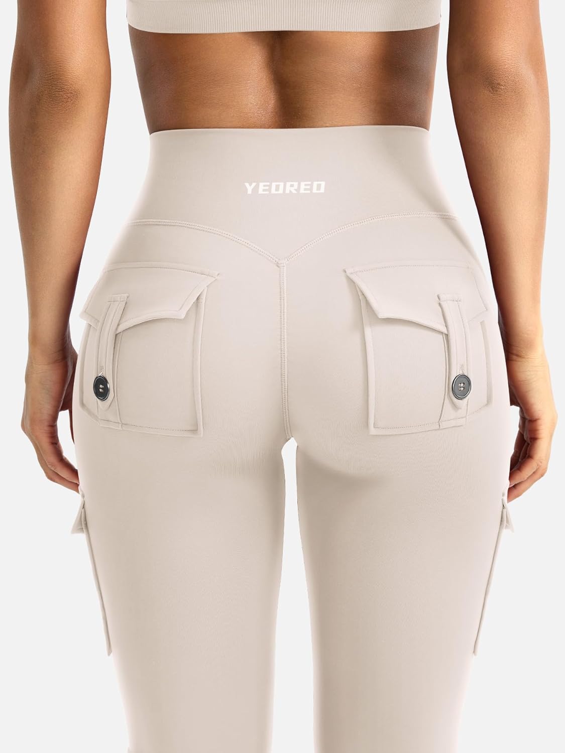 YEOREO CoreFlex Women's High-Waisted Flare Leggings - Hidden Pockets & No Front Seam for Gym & Yoga