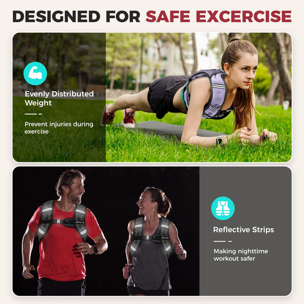 BAGAIL Comfort-Fit Weighted Vest for Woman, Even Weight Distribution, Faster Weight Loss, No-Chafe or Bounce for Walking & Running with Detachable Phone Pouch & Reflective Stripes (Available 5-30lbs)