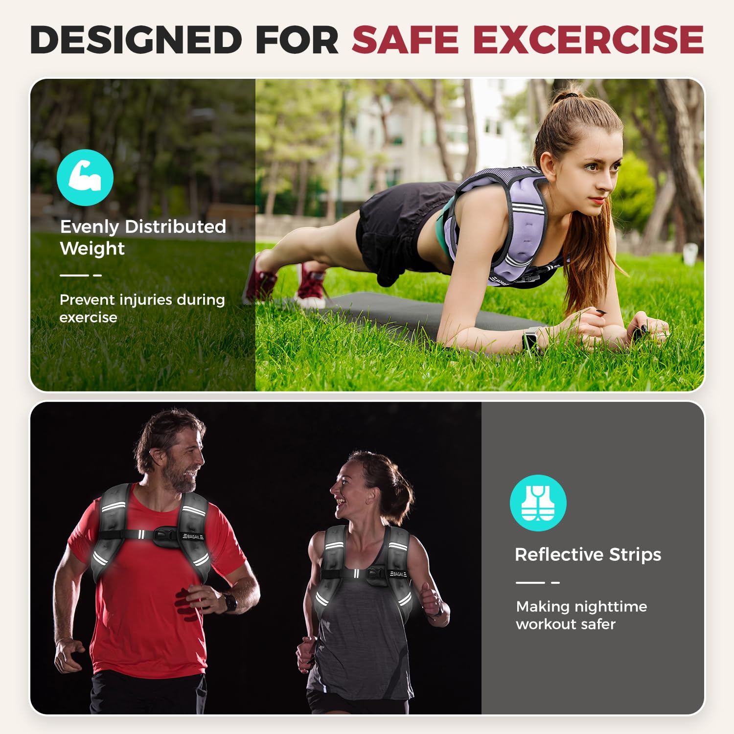 BAGAIL Comfort-Fit Weighted Vest for Woman, Even Weight Distribution, Faster Weight Loss, No-Chafe or Bounce for Walking & Running with Detachable Phone Pouch & Reflective Stripes (Available 5-30lbs)