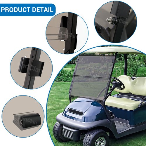 Golf Cart Windshield, Club Car Windshield with Windshield Clips Suitable for 2004-Up Club Car Precedent, Onward, Tempo Golf Carts, PC UV Resistant, Foldable Tinted Windshield Replacement