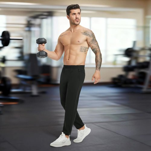 M MAELREG Men's Fleece Joggers - Warm, Water-Resistant Pants with Zipper Pockets for Golf & Gym