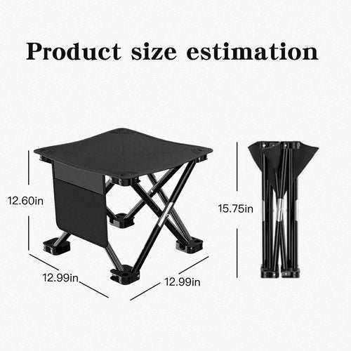 ZHIYUEJING Folding Camping Footrest, 13-Inch Camping Stool with Carrying Pouch and Side Pockets for Picnic, Beach, Fishing, Hiking, Black