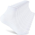 Monxiery 5 Pairs Mens Cotton Cushioned Ankle Socks, Moisture-Wicking Breathable Athletic Socks – White, Large-XL