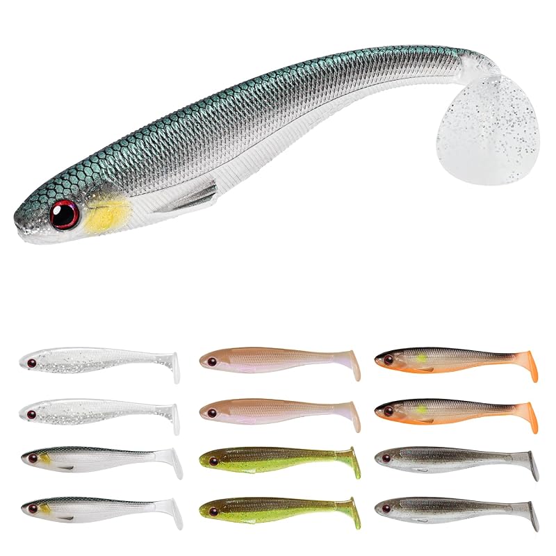 5in 12pcs 0.6oz Shadtale Easy Catch Soft Swimbaits Lures for Bass Trout Redfish (5'', 12 pcs, 0.6 oz)