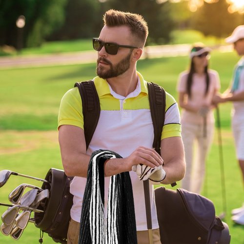 Buryeah Golf Towel 22 x 44 Inch Cotton Golf Caddy Towel Camping Large for Caddies Golfers Tour Players Club with Stripe(Black,Gray,2 Pcs)
