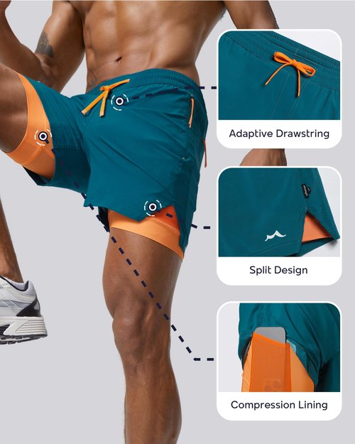 maamgic Men's Athletic Running Shorts with Liner Ultra Lightweight Workout Shorts 5" Quick Dry Gym Shorts with Zipper Pockets Peacock Blue Medium