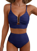 Herseas 2 Piece Bikini Set - U-Wire Cutout High Waisted Textured Swimsuit for Summer Beach Fun