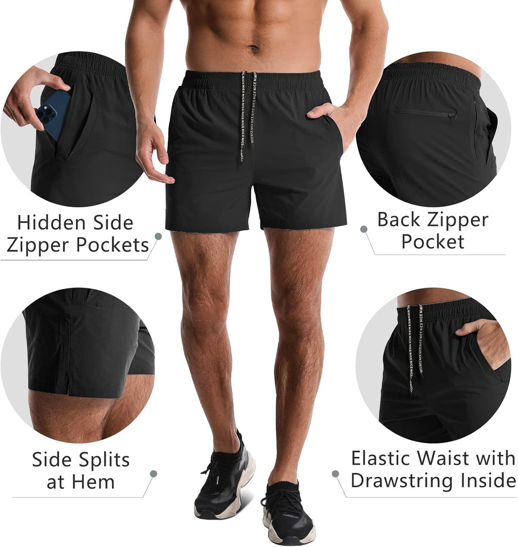 Skiennix Men's Athletic Shorts - Quick Dry Lightweight 5-Inch Gym & Running Shorts with Pockets | 2 Pack