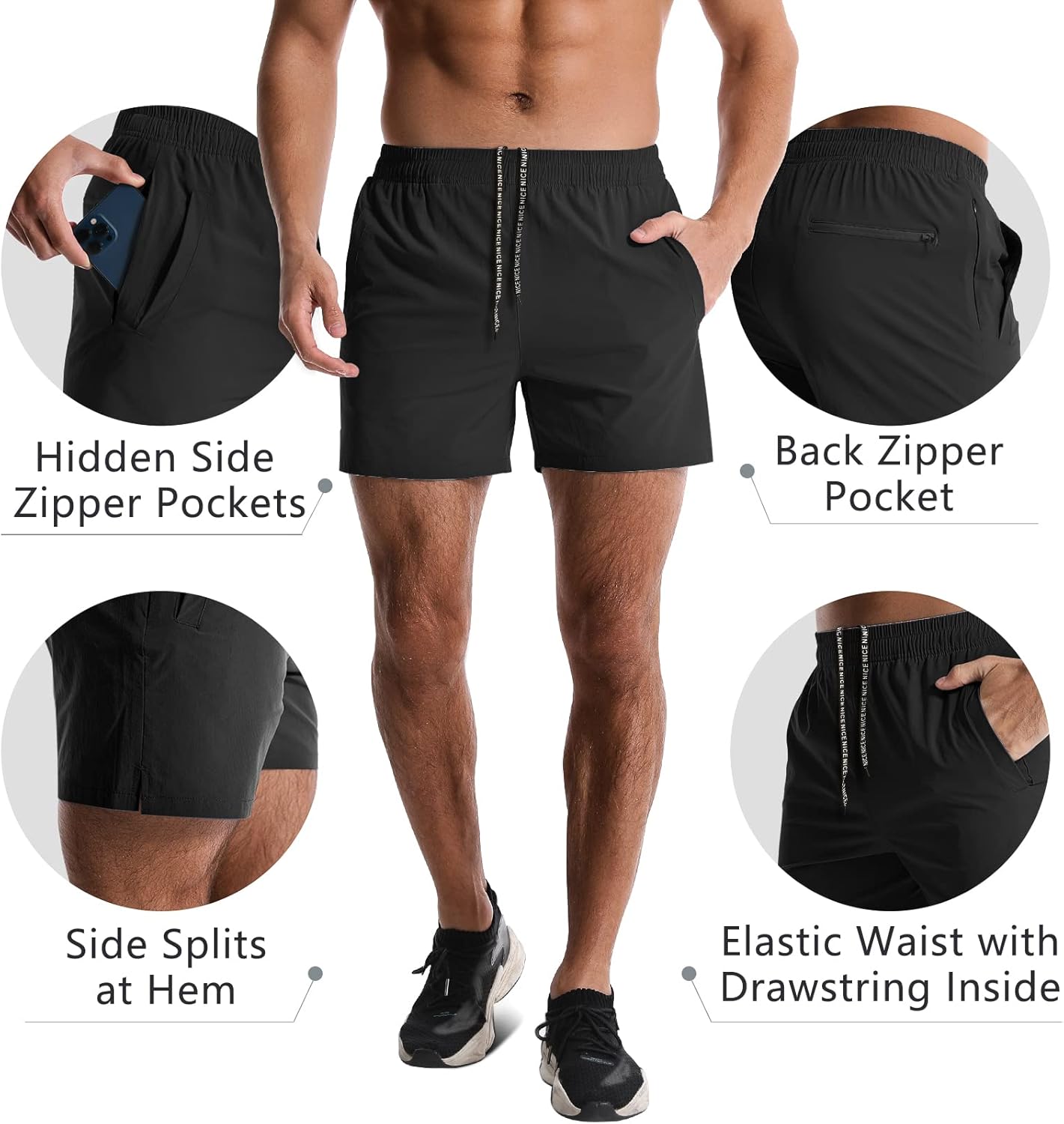 Skiennix Men's Athletic Shorts - Quick Dry Lightweight 5-Inch Gym & Running Shorts with Pockets | 2 Pack